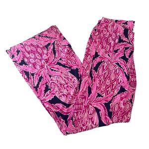 Lilly Pulitzer Georgia May Palazzo Pants Pink Pineapple Print Flare Womens Small
